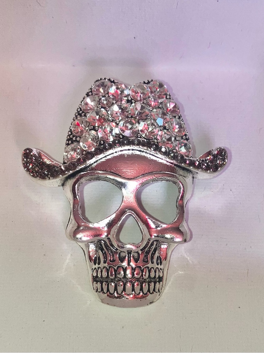 NWT Crystal Cowboy Skull Pin - Silver Rhinestone Hat Brooch